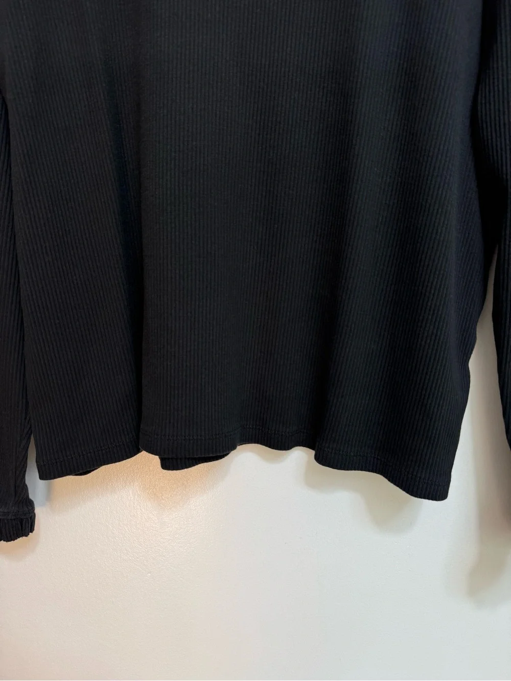 J. Crew Ribbed Ruffle Mockneck Blouse Top Women 2X Black Preppy Elevated Basic